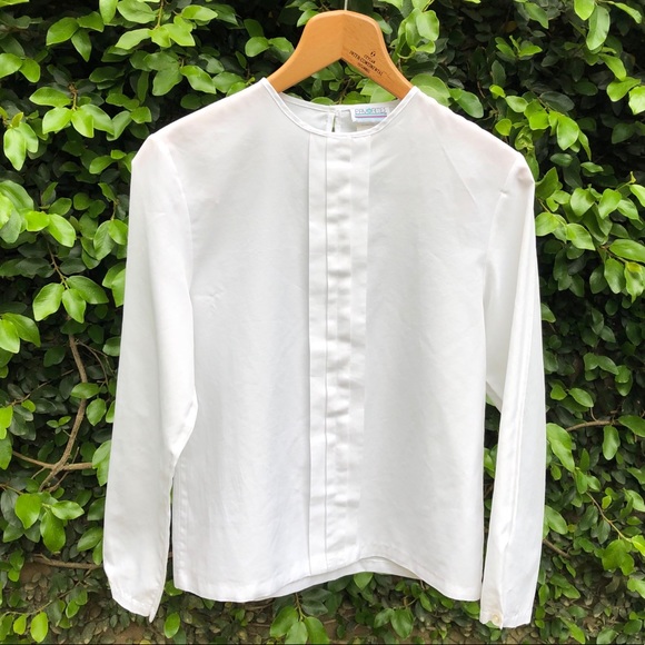 Favorites Tops - Vintage White Front Pleated Blouse, Size Small